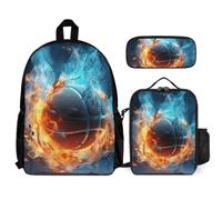 WECECE School Backpack Ice and Fire Basketball School Supplies Bundle with Lunch Tote Basketball Pencil Case for Children Age 8 Year 3, Everyday Organiser for Travel and Sports Clubs