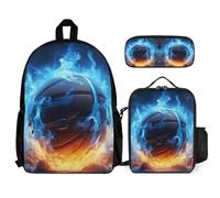 WECECE School Backpack Ice and Fire Basketball Set 3 Piece Bag Bundle with Backpack Basketball Lunch Bag and Pencil Case for Teen Students 8-11 Years Year 8-10 Daily Carry