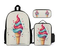 WECECE School Backpack Ice Cream Pattern with Lunch Bag and Pencil Case for Kids Age 6, Bookbag Food Print with Lunch Box Pencil Case Year 5-7 for Boys Family Trips and Activities