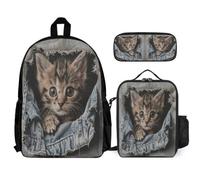 WECECE School Backpack Kitten 3 Piece Collection with Lunch Bag Cat Pencil Case for Students 11-13 Years Year 6-7, Secondary Essentials for Daily Carry