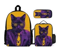 WECECE School Backpack Kitten Set with Lunch Bag Pencil Case Animal Cat 3 Pieces for Boys Girls 10-12 Years Year 5-6, Matching Student Gear for Outdoor Learning and Sports