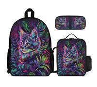 WECECE School Backpack Kitten with Lunch Bag and Pencil Case for Children Age 7, Backpack Animal Cat 3 Piece Set Year 1 for Primary Students Daily Carry and Trips