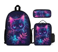 WECECE School Backpack Kitten with Lunch Tote Animal Cat Pencil Case for Students Age 10 Year 5, Lightweight Carry Collection for Family Trips and Outdoor Lessons