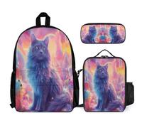 WECECE School Backpack Kitten with Lunch Tote Cat Pencil Case for Students Age 10 Year 5, Lightweight Carry Collection for Family Trips and Outdoor Lessons