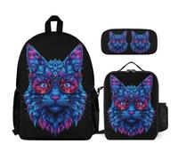 WECECE School Backpack Kitten with Pencil Case and Lunch Box Animal Cat for Students 8-10 Years Year 3-5, Organised School Carry Set for Sports Clubs
