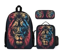 WECECE School Backpack Lion Set with Lunch Bag Animal King and Pencil Case for Boys Girls Age 6 Year 1, Matching School Supplies Bundle for Classes Sports Club and Family Trips