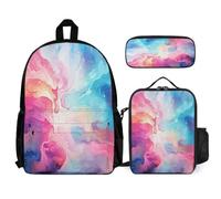 WECECE School Backpack Marble Pattern Set with Pencil Case and Lunch Tote Colourful for Teen Boys Girls 13-15 Years Year 8-10, Student Gear for Daily Lessons