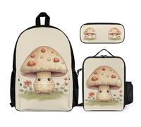 WECECE School Backpack Mushroom School Supplies Bundle with Lunch Tote Plant Theme Pencil Case for Children Age 8 Year 3, Everyday Organiser for Travel and Sports Clubs