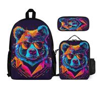 WECECE School Backpack Panda with Lunch Bag and Pencil Case for Boys Age 9, Backpack Animal Print with Lunch Tote and Pencil Case Year 4-6 for Primary Students Sports Clubs Holidays