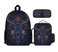 WECECE School Backpack Set Bull with Lunch Box Animal Cow Print Pencil Case for Kids Age 12 Year 7, Matching Student Essentials for Daily Classes and Sports Clubs