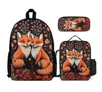 WECECE School Backpack Set Fox with Lunch Bag Animal Pencil Case for Girls Boys 12-14 Years Year 7-8, Organised Carry Bundle for Secondary Learning and Travel