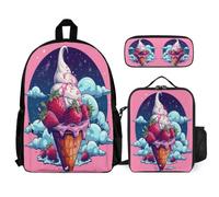 WECECE School Backpack Set Ice Cream Print with Lunch Bag Pencil Case for Girls Boys 12-14 Years Year 7-8, Organised Carry Bundle for Secondary Learning and Travel