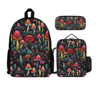 WECECE School Backpack Set Mushroom with Lunch Box Plant Theme Pencil Case for Kids Age 12 Year 7, Matching Student Essentials for Daily Classes and Sports Clubs
