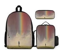 WECECE School Backpack Set Rainbow with Lunch Bag Colourful Landscape Pencil Case for Girls Boys 12-14 Years Year 7-8, Organised Carry Bundle for Secondary Learning and Travel