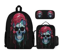 WECECE School Backpack Set Skull with Lunch Box Skeleton Pencil Case for Kids Age 12 Year 7, Matching Student Essentials for Daily Classes and Sports Clubs