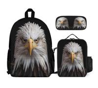 WECECE School Backpack Set White Headed Eagle with Lunch Box Bird Theme Pencil Case for Kids Age 12 Year 7, Matching Student Essentials for Daily Classes and Sports Clubs