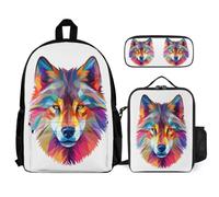 WECECE School Backpack Set Wolf with Lunch Bag Animal Wolve Pencil Case for Girls Boys 12-14 Years Year 7-8, Organised Carry Bundle for Secondary Learning and Travel