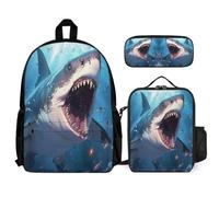 WECECE School Backpack Shark with Lunch Bag and Pencil Case for Boys Age 9, Backpack Sea Life with Lunch Tote and Pencil Case Year 4-6 for Primary Students Sports Clubs Holidays