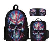WECECE School Backpack Skull Set with Pencil Case and Lunch Tote Skeleton for Teen Boys Girls 13-15 Years Year 8-10, Student Gear for Daily Lessons
