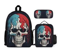 WECECE School Backpack Skull with Lunch Bag and Pencil Case for Kids Age 6, Bookbag Skeleton with Lunch Box Pencil Case Year 5-7 for Boys Family Trips and Activities