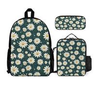 WECECE School Backpack Spring Theme Daisy Set with Lunch Bag Pencil Case Chamomile Flower 3 Pieces for Boys Girls 10-12 Years Year 5-6, Matching Student Gear for Outdoor Learning and Sports