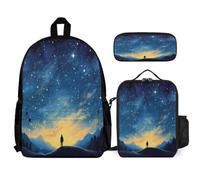 WECECE School Backpack Starry Sky 3 Piece Collection with Lunch Bag Colourful Pencil Case for Students 11-13 Years Year 6-7, Secondary Essentials for Daily Carry