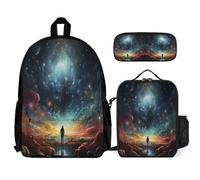 WECECE School Backpack Starry Sky School Supplies Bundle with Lunch Tote Colourful Pencil Case for Children Age 8 Year 3, Everyday Organiser for Travel and Sports Clubs