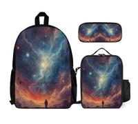 WECECE School Backpack Starry Sky with Pencil Case and Lunch Box Colourful for Students 8-10 Years Year 3-5, Organised School Carry Set for Sports Clubs
