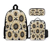 WECECE School Backpack Sunflower Set with Lunch Tote and Pencil Case for Children Age 8, Backpack Flower with Lunch Box Pencil Case Year 6 for Young Learners Sports Clubs and Holidays
