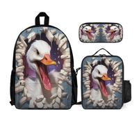 WECECE School Backpack Swan Set with Lunch Tote and Pencil Case for Children Age 8, Backpack Cartoon Animal Print with Lunch Box Pencil Case Year 6 for Young Learners Sports Clubs and Holidays