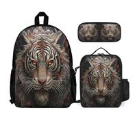 WECECE School Backpack Tiger 3 Piece Set with Lunch Tote Animal Theme Pencil Case for Kids 9-11 Years Year 4-5, Organised Carry Bundle for Learning and Outdoor Activities