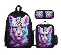 WECECE School Backpack Tiger Set with Lunch Bag Animal Tiger and Pencil Case for Boys Girls Age 6 Year 1, Matching School Supplies Bundle for Classes Sports Club and Family Trips