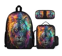 WECECE School Backpack Tiger Set with Lunch Bag Pencil Case Animal Tiger 3 Pieces for Boys Girls 10-12 Years Year 5-6, Matching Student Gear for Outdoor Learning and Sports