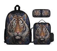 WECECE School Backpack Tiger with Lunch Tote Animal Theme Pencil Case for Students Age 10 Year 5, Lightweight Carry Collection for Family Trips and Outdoor Lessons