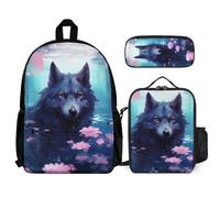 WECECE School Backpack Wolf 3 Piece Collection with Lunch Bag Wolve Animal Pencil Case for Students 11-13 Years Year 6-7, Secondary Essentials for Daily Carry