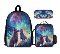 WECECE School Backpack Wolf with Lunch Bag and Pencil Case for Kids Age 6, Bookbag Wolve Animal with Lunch Box Pencil Case Year 5-7 for Boys Family Trips and Activities