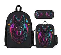 WECECE School Backpack Wolf with Lunch Tote Animal Wolve Pencil Case for Students Age 10 Year 5, Lightweight Carry Collection for Family Trips and Outdoor Lessons