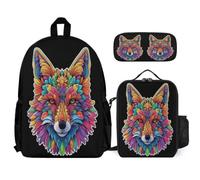WECECE School Backpack Wolf with Pencil Case and Lunch Box Animal Wolve for Students 8-10 Years Year 3-5, Organised School Carry Set for Sports Clubs