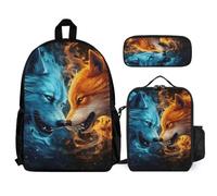 WECECE School Backpack Wolves Set 3 Piece Bag Bundle with Backpack Animal Wolf Lunch Bag and Pencil Case for Teen Students 8-11 Years Year 8-10 Daily Carry