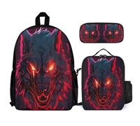 WECECE School Backpack Wolves with Lunch Box Pencil Case for Boys 6-8 Years Backpack Animal Wolf School Supplies Bundle Year 3 for Young Learners Outdoor Learning and Travel