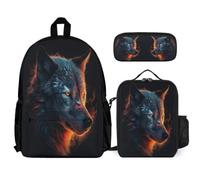 WECECE School Backpack Wolves with Lunch Tote Animal Wolf and Pencil Case for Boys Girls 14-15 Years Year 9-10, Practical Carry Bundle for Outdoor Learning