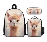 WECECE School Bag Alpaca with Lunch Bag and Pencil Case for Kids Age 8, Book Pack Animal Pattern 3 Piece Set Year 5 for Boys Sports Clubs and Holidays