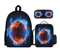 WECECE School Bag Basketball 3 Piece Collection with Lunch Box Basketball Pencil Case for Students 13-15 Years Year 8-10, Lightweight Carry Set for School Travel