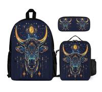 WECECE School Bag Bull Set with Lunch Tote and Pencil Case for Children 6-8 Years, Schoolbag Animal Cow Print with Pencil Case and Lunch Bag Year 4-6 for Girls Outdoor Learning Travel