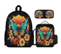 WECECE School Bag Butterfly with Lunch Box Pencil Case for Kids 9-11 Years, School Backpack Colourful with Pencil Case and Lunch Bag Year 4-6 for Young Learners Daily Carry and Trips