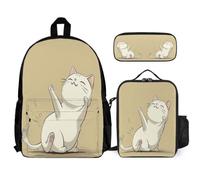 WECECE School Bag Cat School Supplies Bundle for Girls 9-11 Years, Bookbag Kitten 3 Piece Set Year 1 for Boys Outdoor Learning and Travel