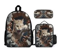 WECECE School Bag Cat School Supplies Bundle with Lunch Box 3D Kitten Pencil Case for Boys Girls 11-13 Years Year 6-7, Practical Student Carry Organiser