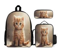 WECECE School Bag Cat Set 3 Piece Bag Bundle with Backpack Cute Kitten Lunch Tote and Pencil Case for Teen Students Year 6-7, Everyday Secondary Carry Gear