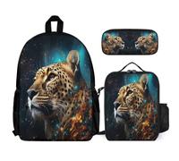 WECECE School Bag Cheetah 3pcs Set with Insulated Lunch Tote Leopard Animal & Pencil Case for Girls Boys Age 8 Year 3, Organised Bundle for Daily Learning Holidays and Sports