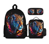 WECECE School Bag Cheetah with Lunch Bag and Pencil Case for Kids Age 8, Book Pack Leopard Animal 3 Piece Set Year 5 for Boys Sports Clubs and Holidays
